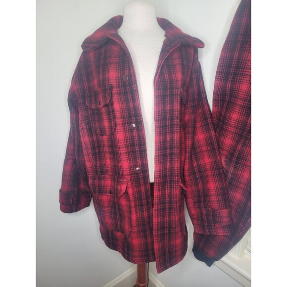 VTG Woolrich Wool Hunting Suit Buffalo Plaid Red Mackinaw Jacket 44L Pants 38 - Picture 3 of 12